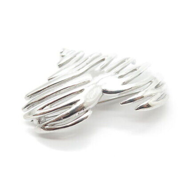 925 Sterling Silver Vintage Modernist Heart Pin Brooch - Picture 6 of 8